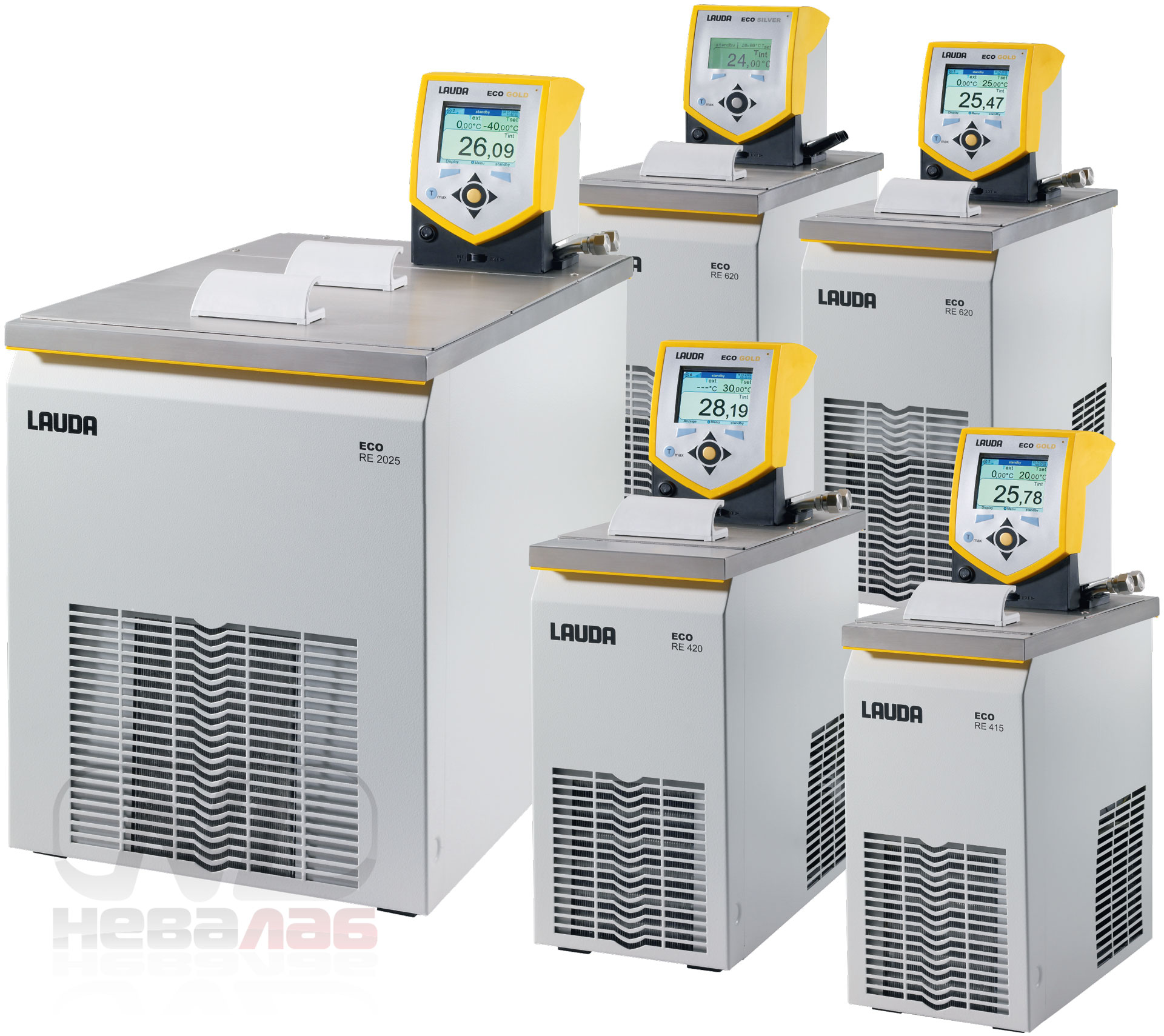 Охлаждающие жидкостные термостаты LAUDA Eco RE415G, RE420G, RE2025G, RE620G, RE620S